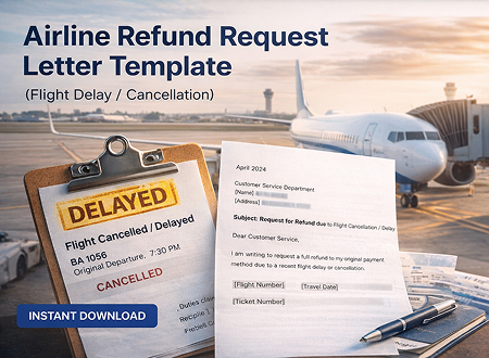 Airline refund request letter template for delayed or cancelled flights
